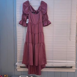 Pink ruffly dress, Ankle length, Satin